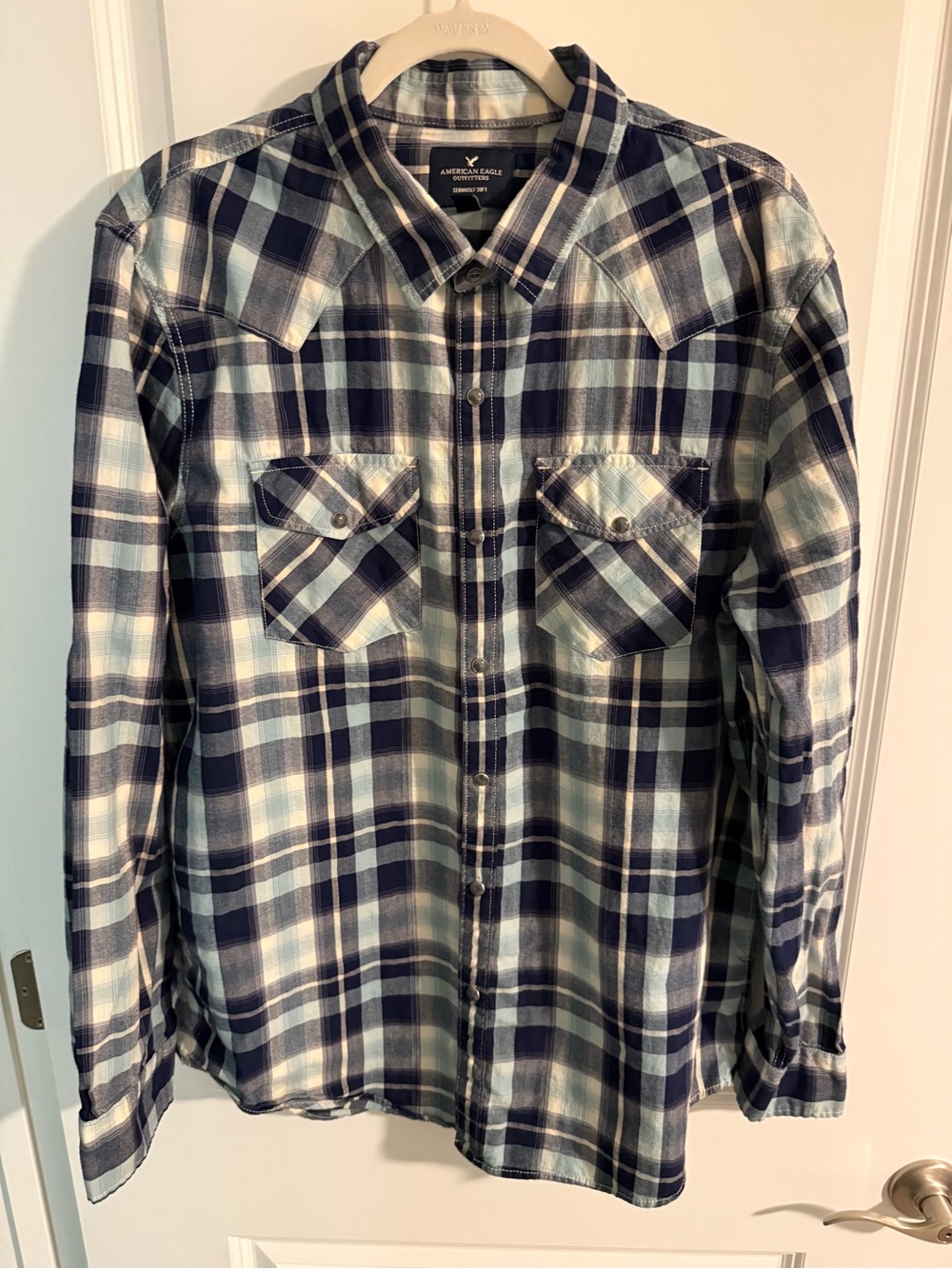 American Eagle Outfitters Navy & White Plaid Button-Down Shirt